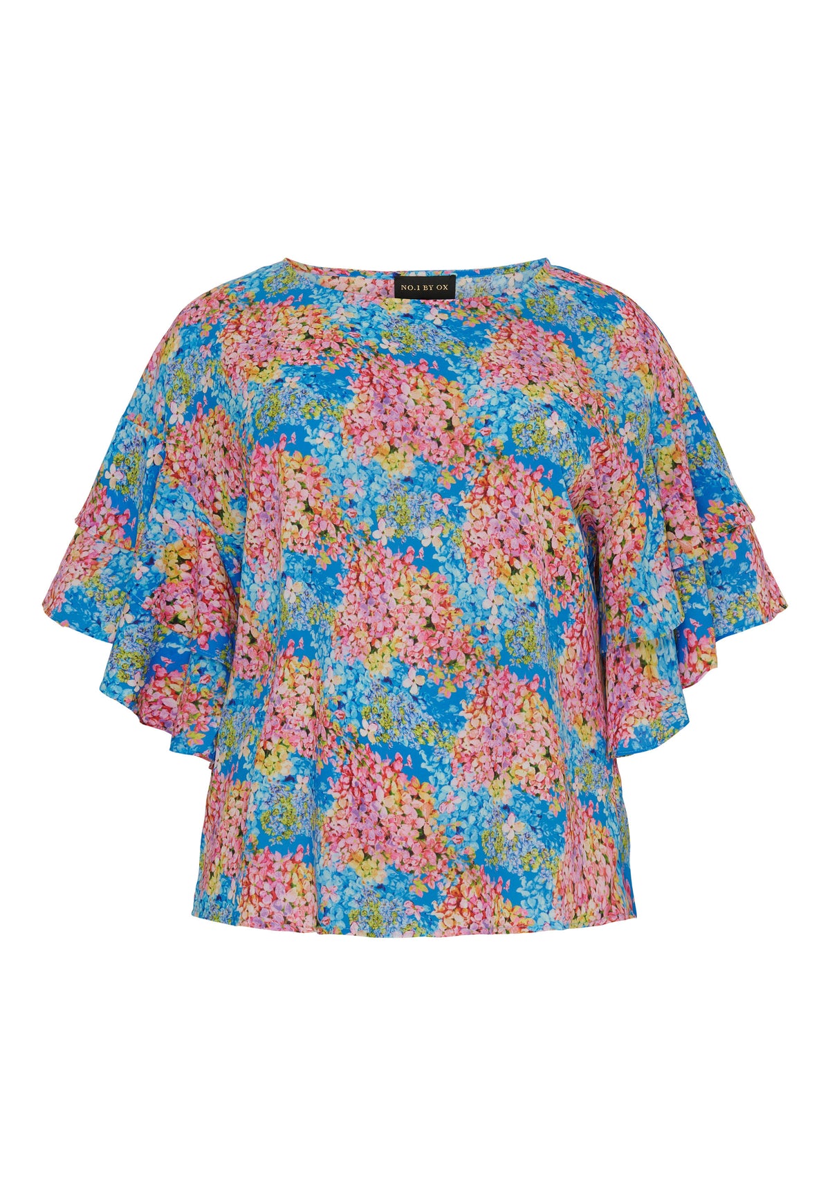 NO. 1 BY OX Elegant bluse med blomsterprint Bluser Clear Blue with multicolored flowers