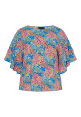 NO. 1 BY OX Elegant bluse med blomsterprint Bluser Clear Blue with multicolored flowers