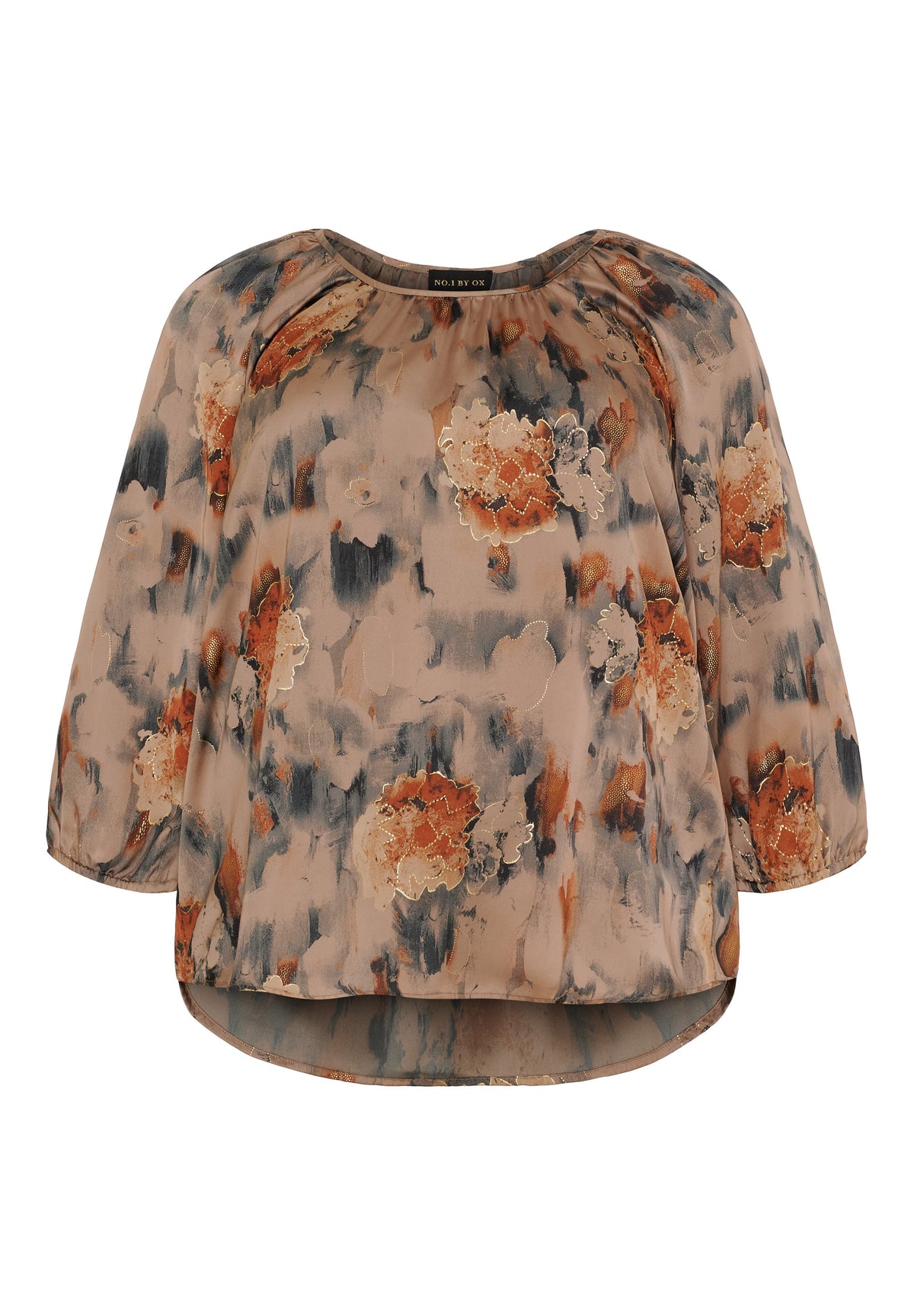 NO. 1 BY OX Elegant bluse med eksklusive gulddetaljer Bluser Warm sand w Apricot flowers and gold foil