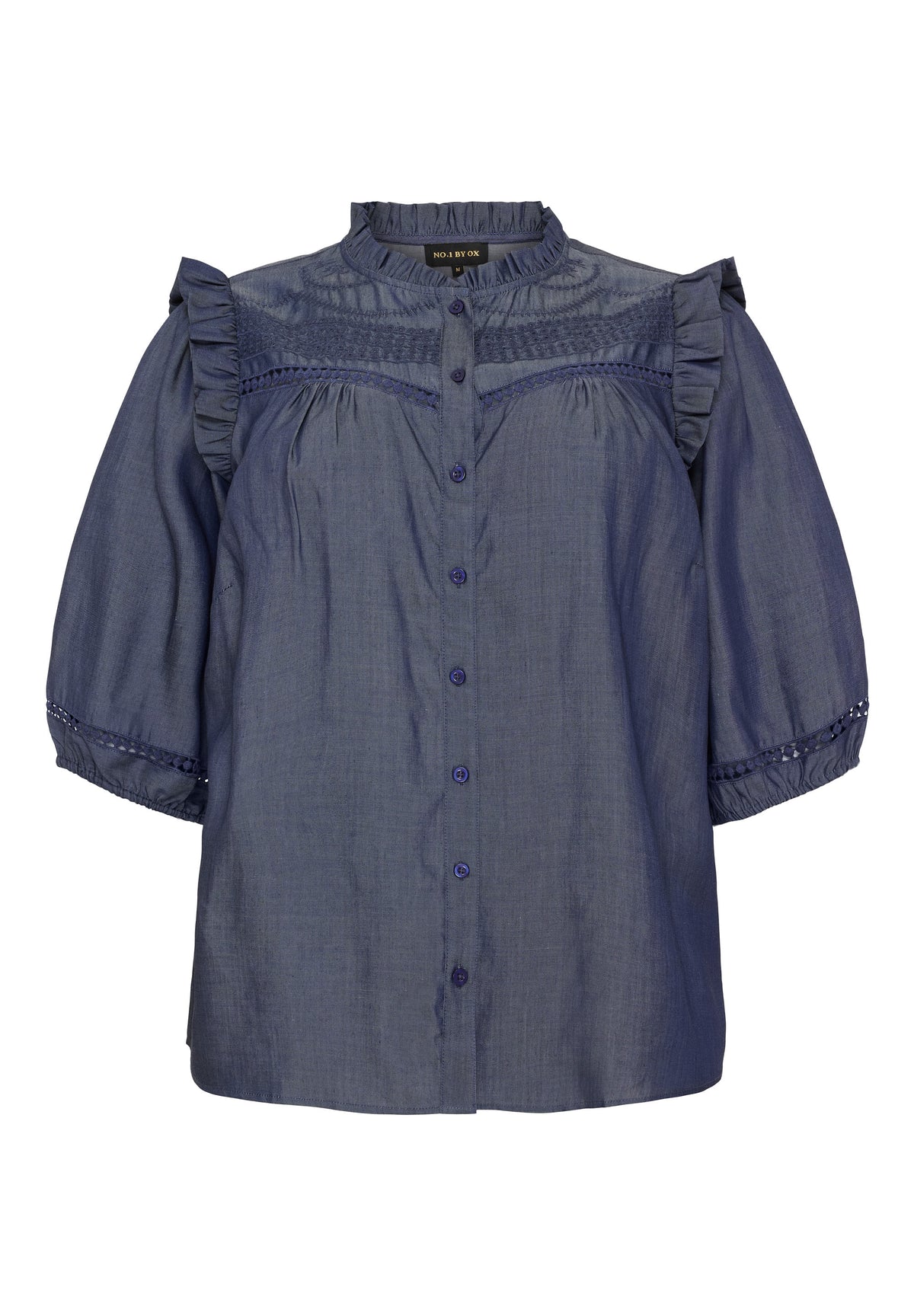 NO. 1 BY OX Elegant bluse med flæse detaljer Skjorter Blå