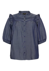 NO. 1 BY OX Elegant bluse med flæse detaljer Skjorter Blå