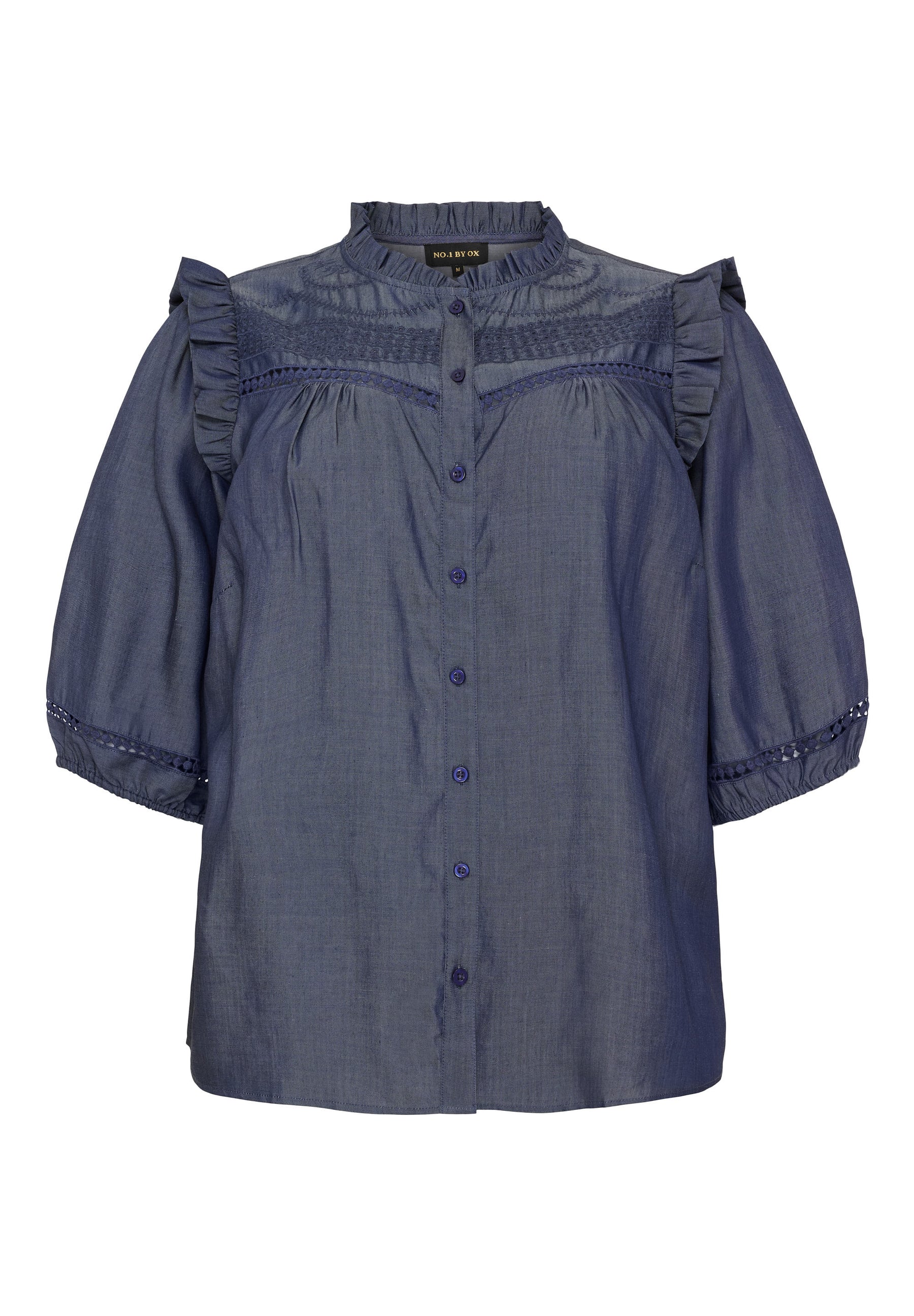NO. 1 BY OX Elegant bluse med flæse detaljer Skjorter Blå