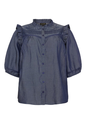NO. 1 BY OX Elegant bluse med flæse detaljer Skjorter Blå