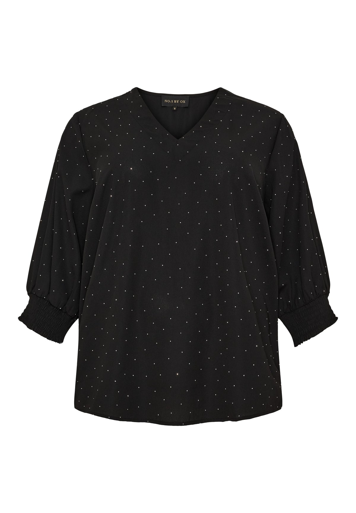 NO. 1 BY OX Elegant bluse med glitrende detaljer Bluser Black w Silver stones