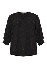 NO. 1 BY OX Elegant bluse med glitrende detaljer Bluser Black w Silver stones