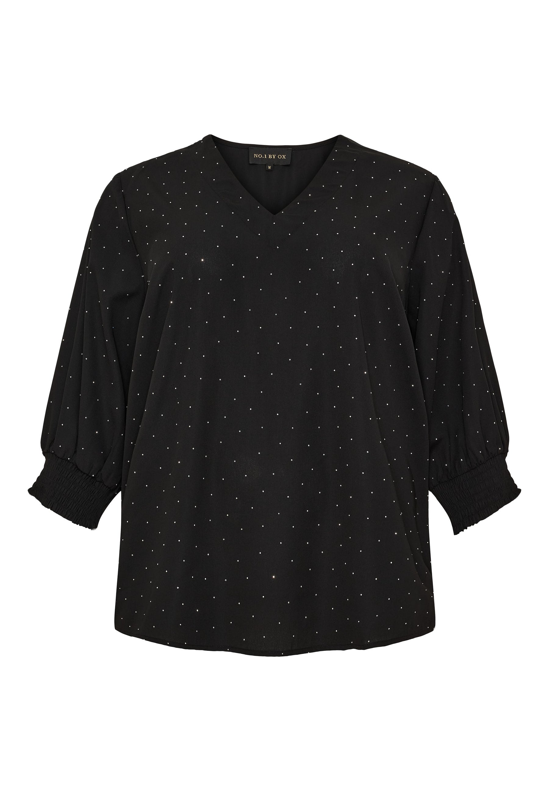 NO. 1 BY OX Elegant bluse med glitrende detaljer Bluser Black w Silver stones