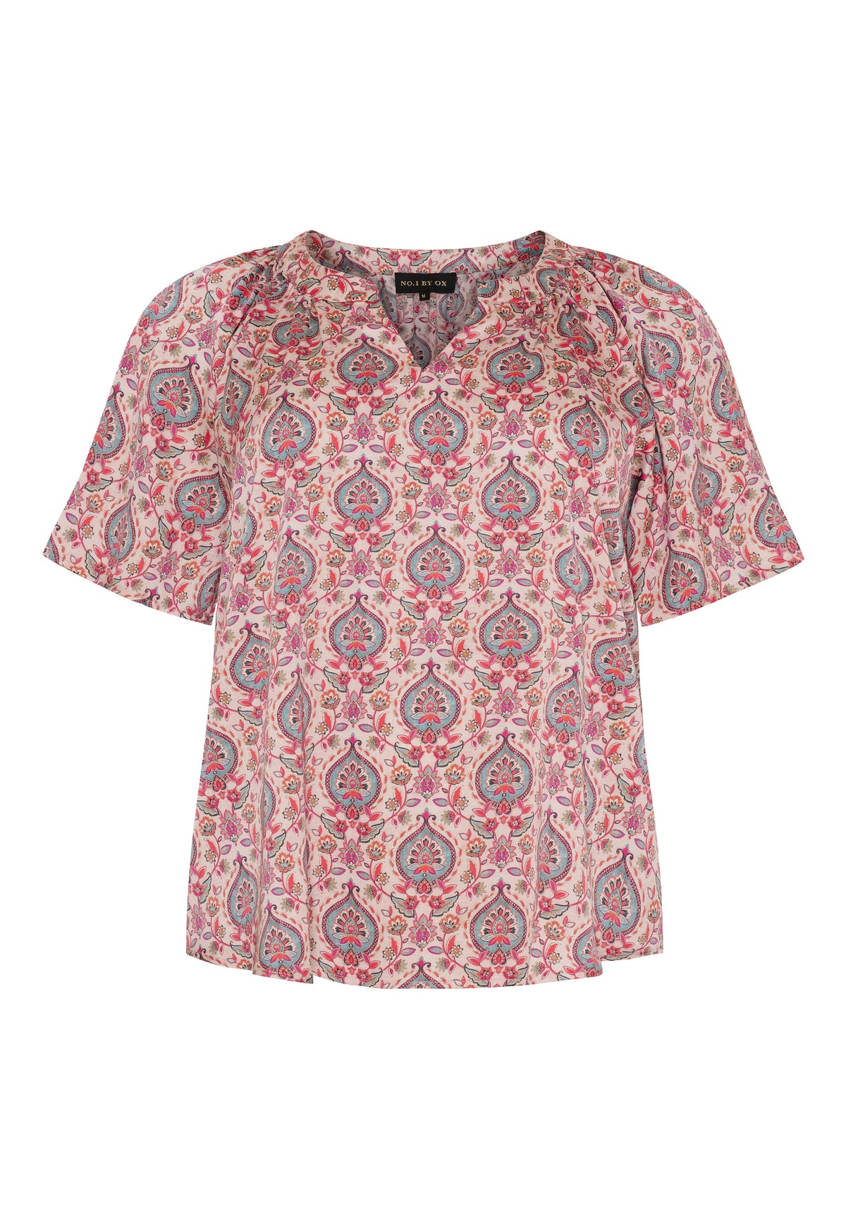 NO. 1 BY OX Elegant bluse med korte ærmer Bluser Pink paisley print
