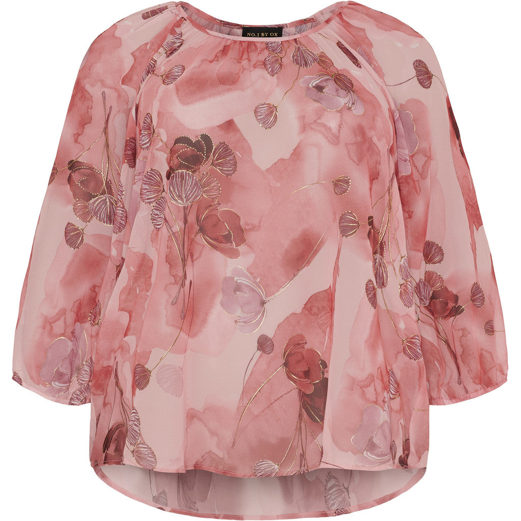 NO. 1 BY OX Elegant chiffon bluse Bluser Watercolor Pink w gold foil