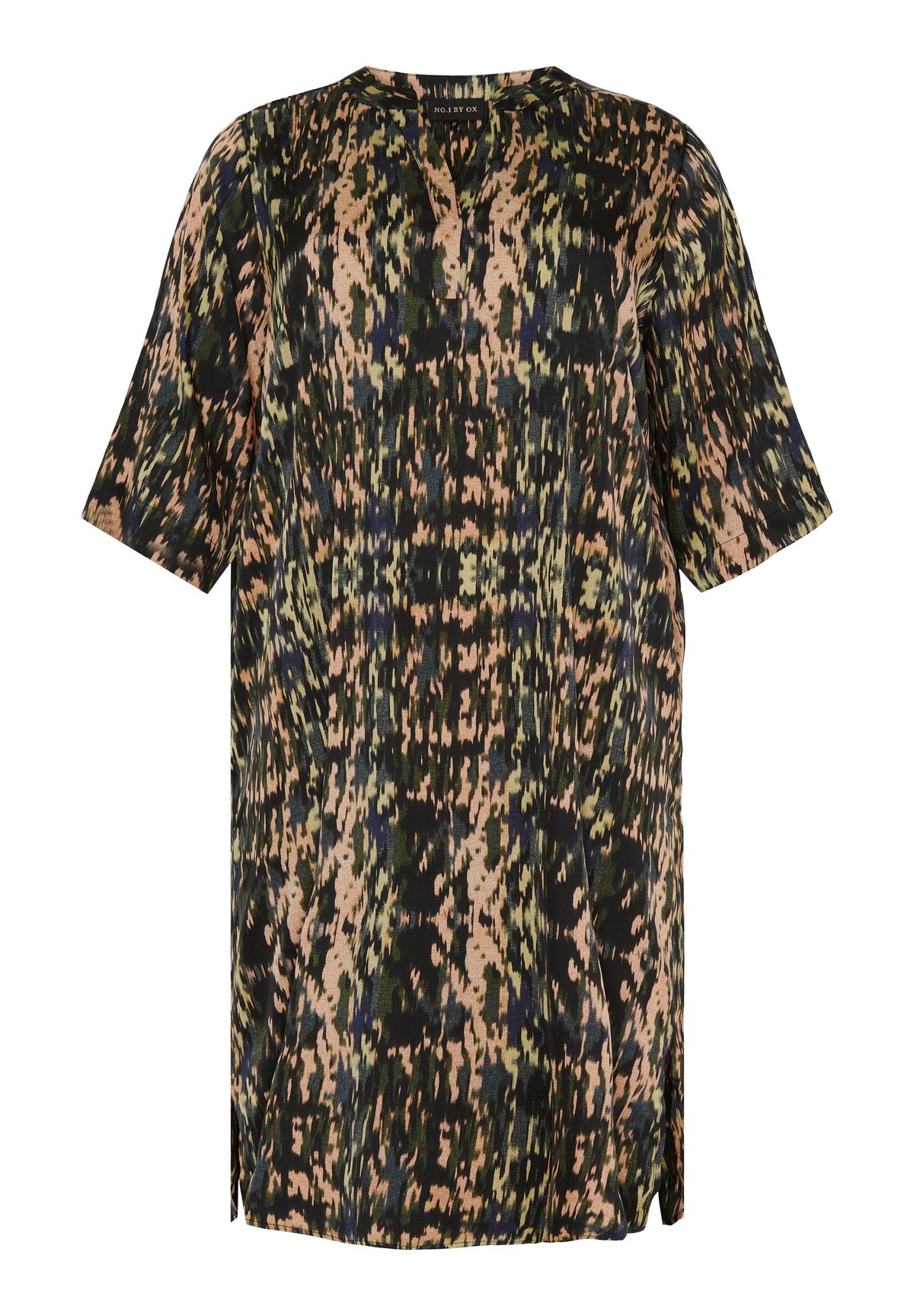 NO. 1 BY OX Elegant kjole Kjoler Army Green w Dark Blue graphic print