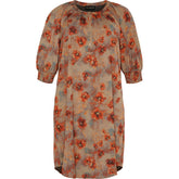 NO. 1 BY OX Elegant kjole Kjoler Earth Brown w Red Flowers