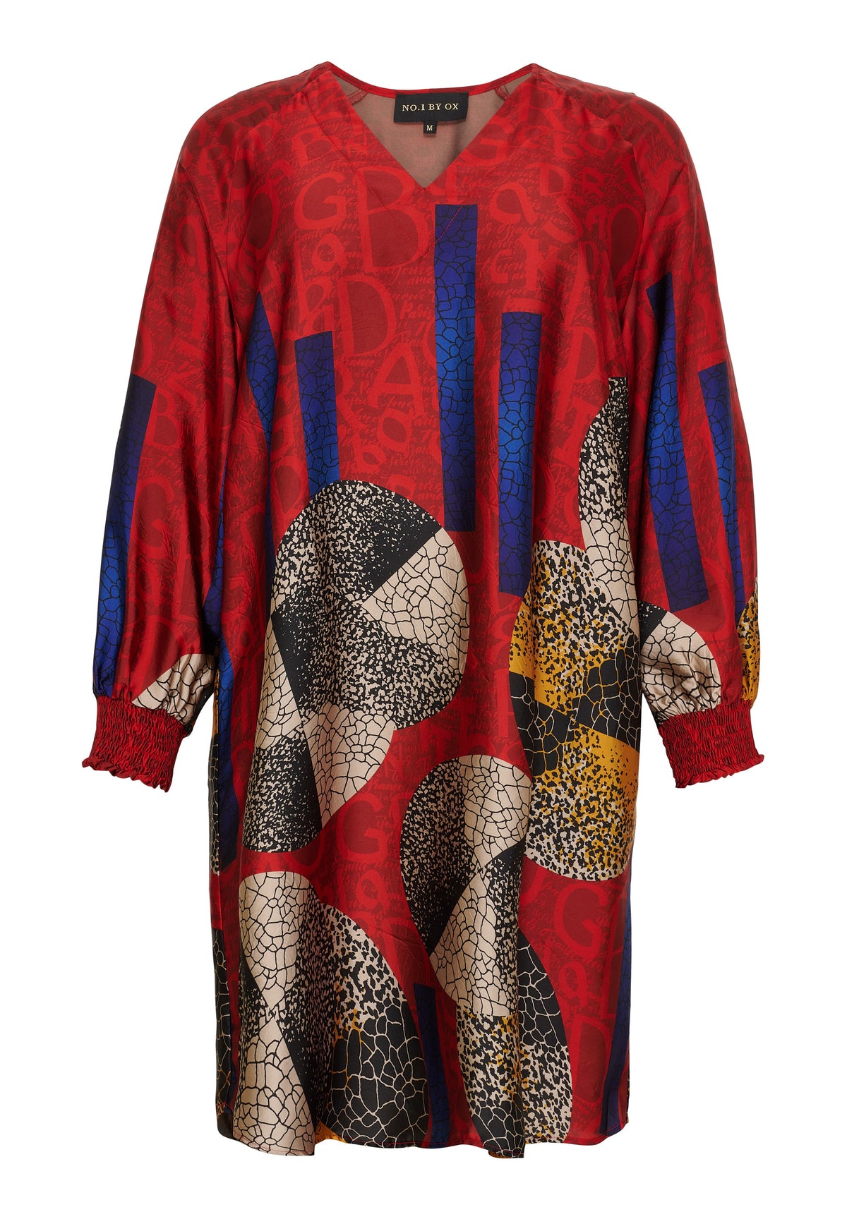 NO. 1 BY OX Elegant kjole med V-udskæring Kjoler Deep Red w coloured graphic print