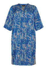 NO. 1 BY OX Elegant kjole med korte ærmer Kjoler Cobalt blue w rose marble print