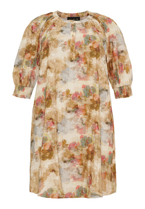NO. 1 BY OX Elegant kjole med korte ærmer Kjoler Sand w watercolour flowers