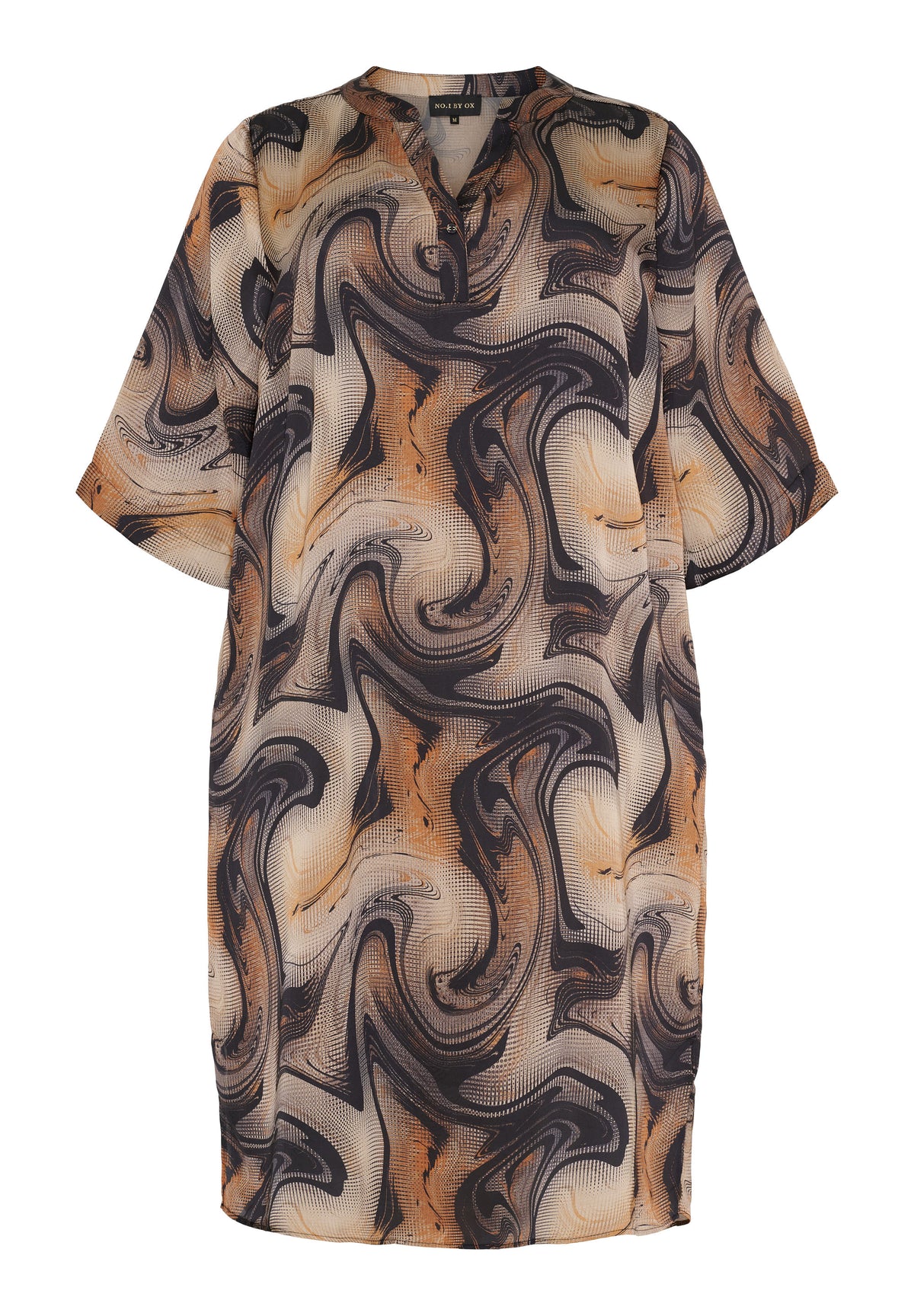 NO. 1 BY OX Elegant kjole med skjulte lommer Kjoler Brown and black swirl print