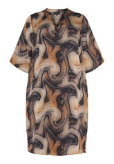 NO. 1 BY OX Elegant kjole med skjulte lommer Kjoler Brown and black swirl print