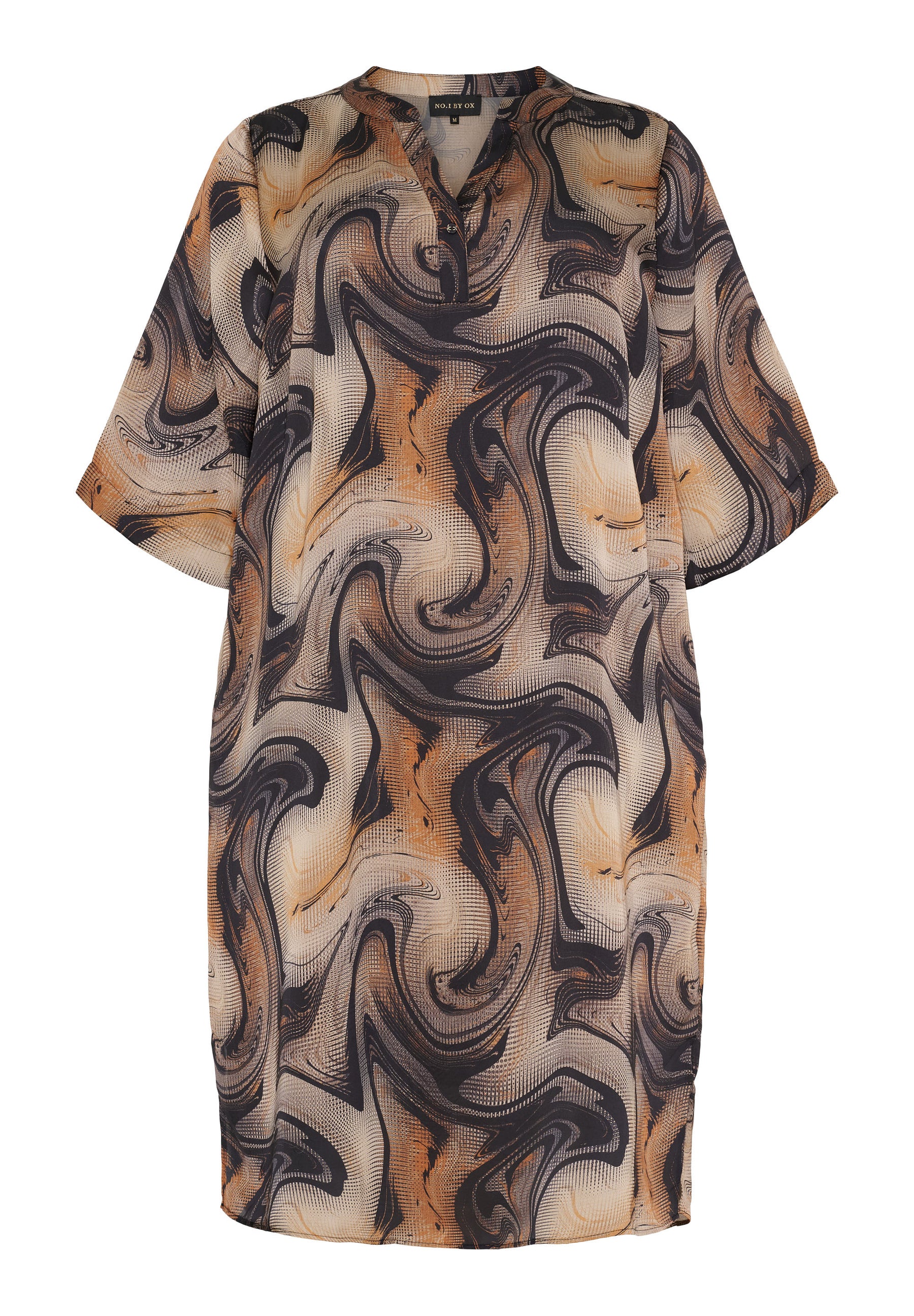 NO. 1 BY OX Elegant kjole med skjulte lommer Kjoler Brown and black swirl print
