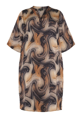 NO. 1 BY OX Elegant kjole med skjulte lommer Kjoler Brown and black swirl print
