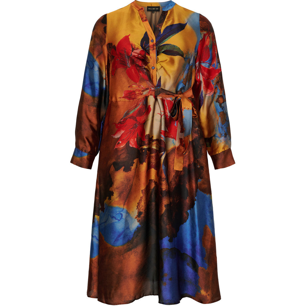 NO. 1 BY OX Elegant og feminin kjole Kjoler Red Tiger Lily Flower print