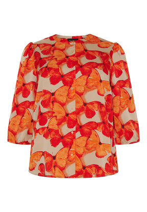 NO. 1 BY OX Elegant og feminin skjorte Skjorter Beige w Red summer Orange butterflies