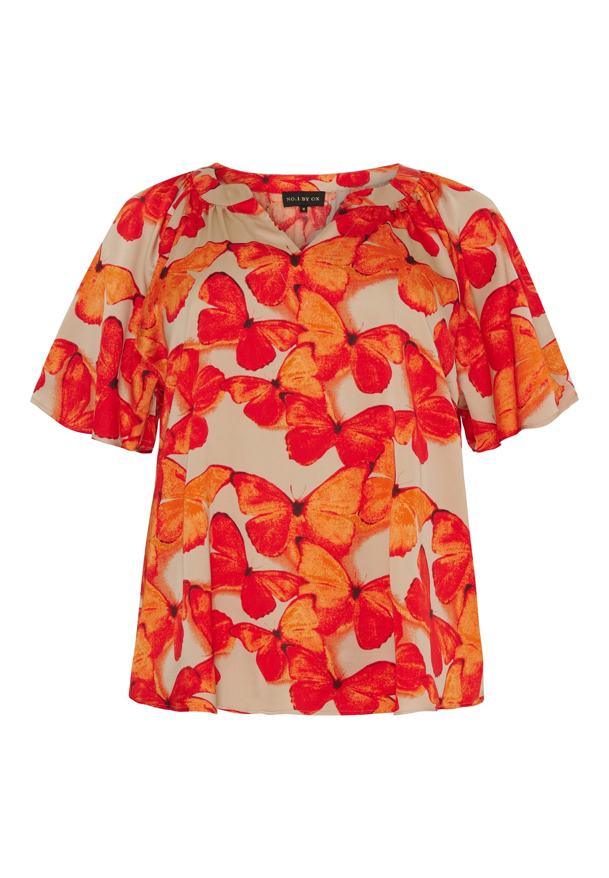 NO. 1 BY OX Elegant og feminin t-shirt Bluser Beige w Red summer Orange butterflies