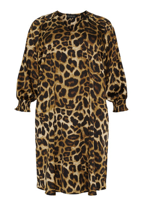 NO. 1 BY OX Elegant og klassisk kjole med leo print Kjoler Mocca Brown Leo Print