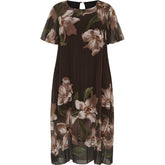 NO. 1 BY OX Elegant plisseret kjole Kjoler Dark Brown w Big Flowers