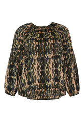 NO. 1 BY OX Elegant blus med tryck Blusar Armégrön med mörkblått grafiskt tryck