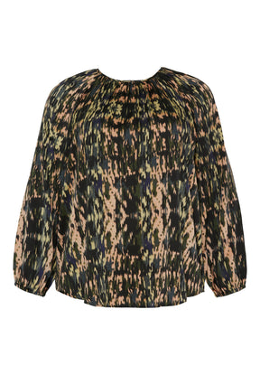 NO. 1 BY OX Elegant blus med tryck Blusar Armégrön med mörkblått grafiskt tryck