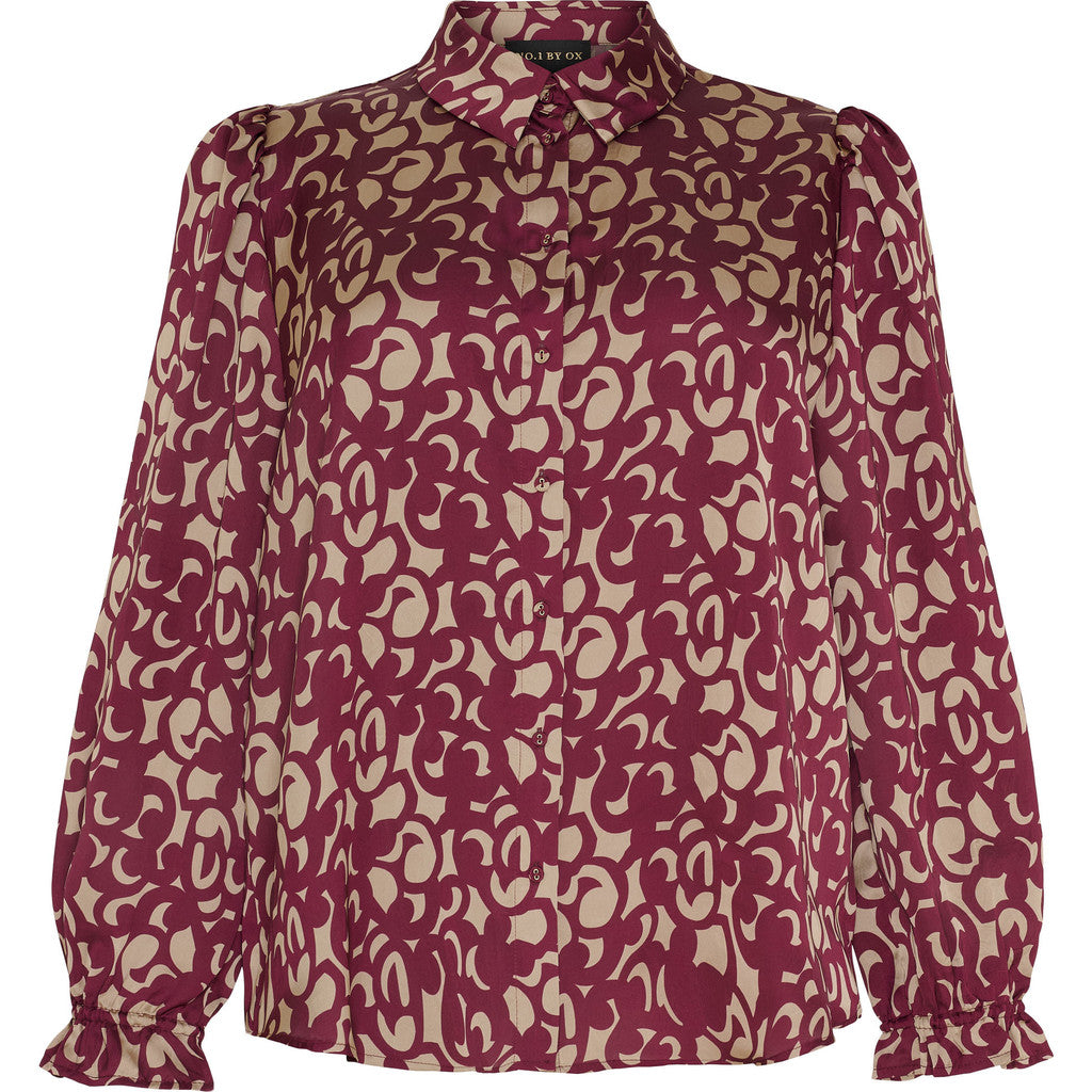 NO. 1 BY OX Elegant skjorte dekoreret med små glitrende sten Skjorter Warm Sand w Syrah Red graphic print