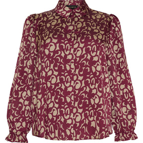 NO. 1 BY OX Shirt w LS puff and flair cuffs Skjorter Warm Sand w Syrah Red graphic print