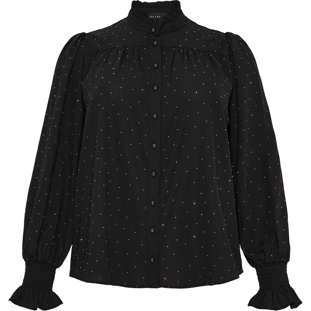 NO. 1 BY OX Elegant skjorte med fine flæsedetaljer Bluser Black w Silver stones