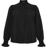 NO. 1 BY OX Elegant skjorte med fine flæsedetaljer Bluser Black w Silver stones