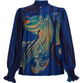 NO. 1 BY OX Elegant skjorte med fine flæsedetaljer Skjorter Dark Cobalt Blue w big graphic print
