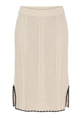 NO. 1 BY OX Elegant strikket nederdel med slidser Nederdele Off White w Black