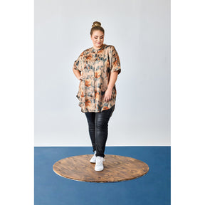 NO. 1 BY OX Elegant tunika Bluser Warm sand w Apricot flowers and gold foil