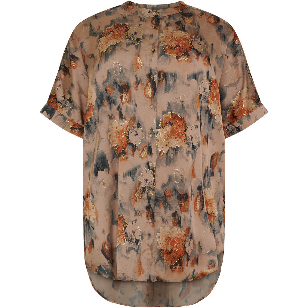NO. 1 BY OX Elegant tunika Bluser Warm sand w Apricot flowers and gold foil