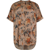 NO. 1 BY OX Elegant tunika Bluser Warm sand w Apricot flowers and gold foil