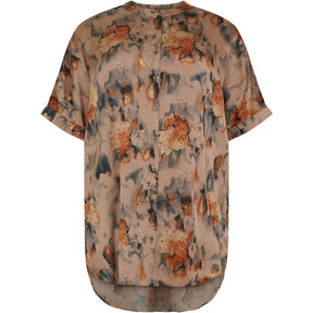 NO. 1 BY OX Elegant tunika Bluser Warm sand w Apricot flowers and gold foil