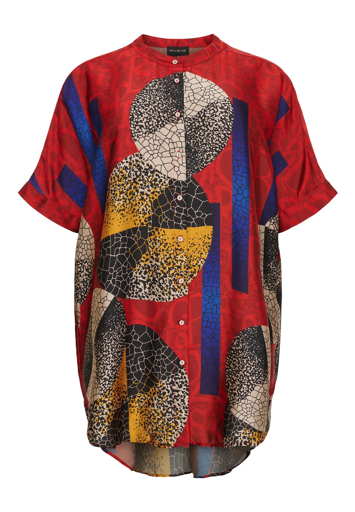 NO. 1 BY OX Elegant tunika Bluser Deep Red w coloured graphic print