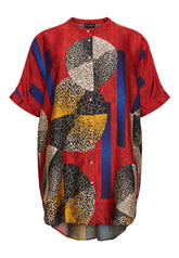 NO. 1 BY OX Elegant tunika Bluser Deep Red w coloured graphic print