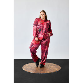 NO. 1 BY OX Elegante bukser med vidde Bukser Pink and Red marble print