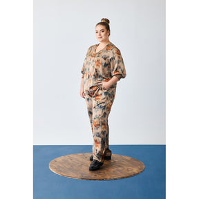 NO. 1 BY OX Elegante løse bukser Bukser Warm sand w Apricot flowers and gold foil
