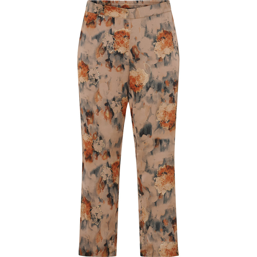 NO. 1 BY OX Elegante løse bukser Bukser Warm sand w Apricot flowers and gold foil