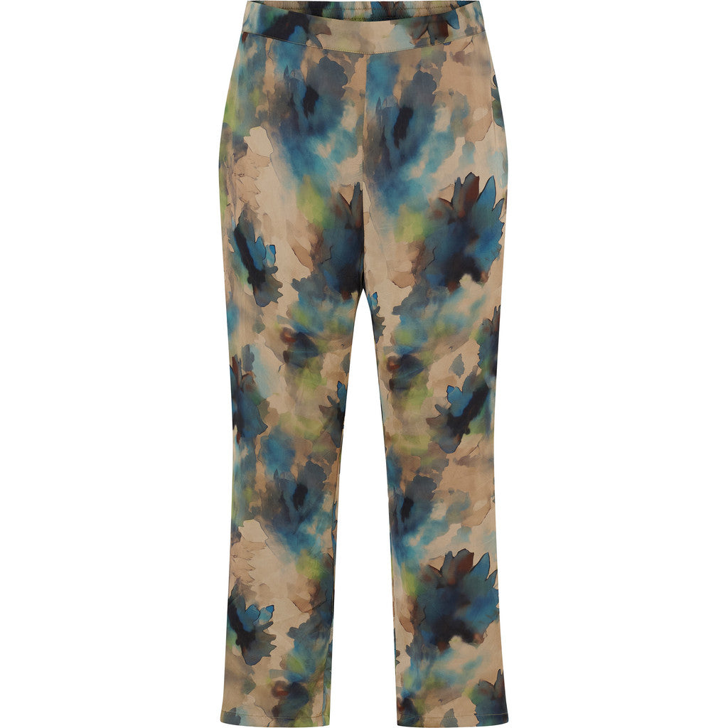 NO. 1 BY OX Elegante løse bukser Bukser Sand with Blue and Green watercolor flowers