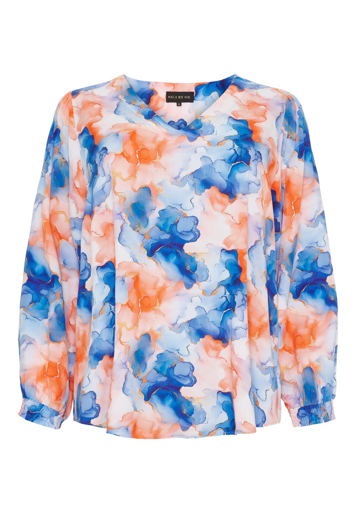 NO. 1 BY OX Farverig bluse Bluser Cobolt blue and coral watercolours