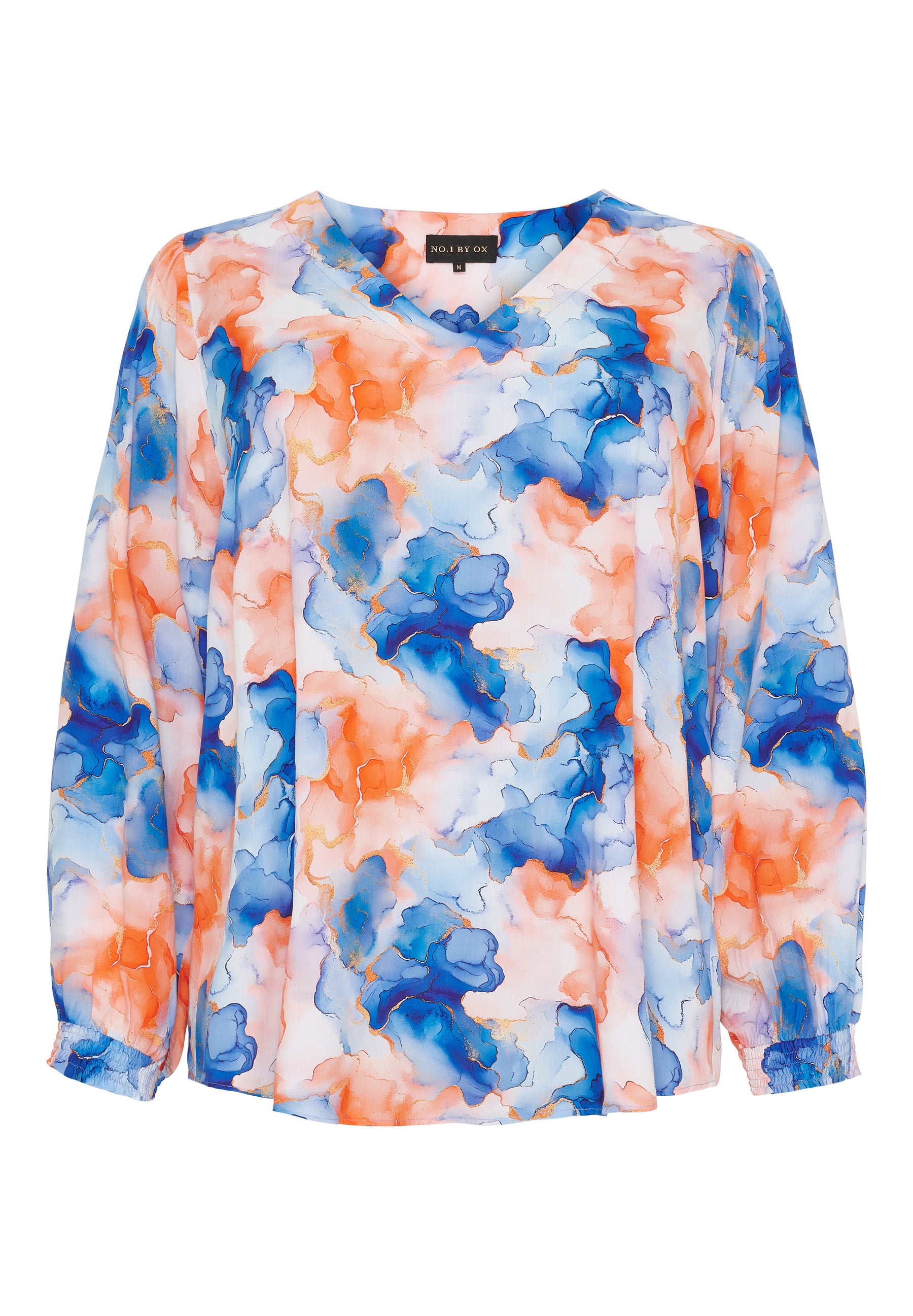 NO. 1 BY OX Farverig bluse Bluser Cobolt blue and coral watercolours