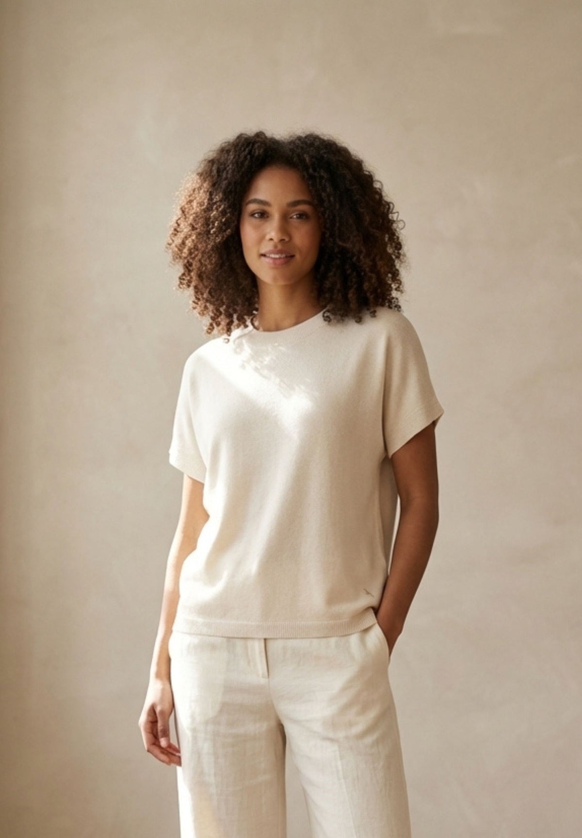 BTFCPH Finstrikket t-shirt i cashmere blanding Pullovers Ivory Melange