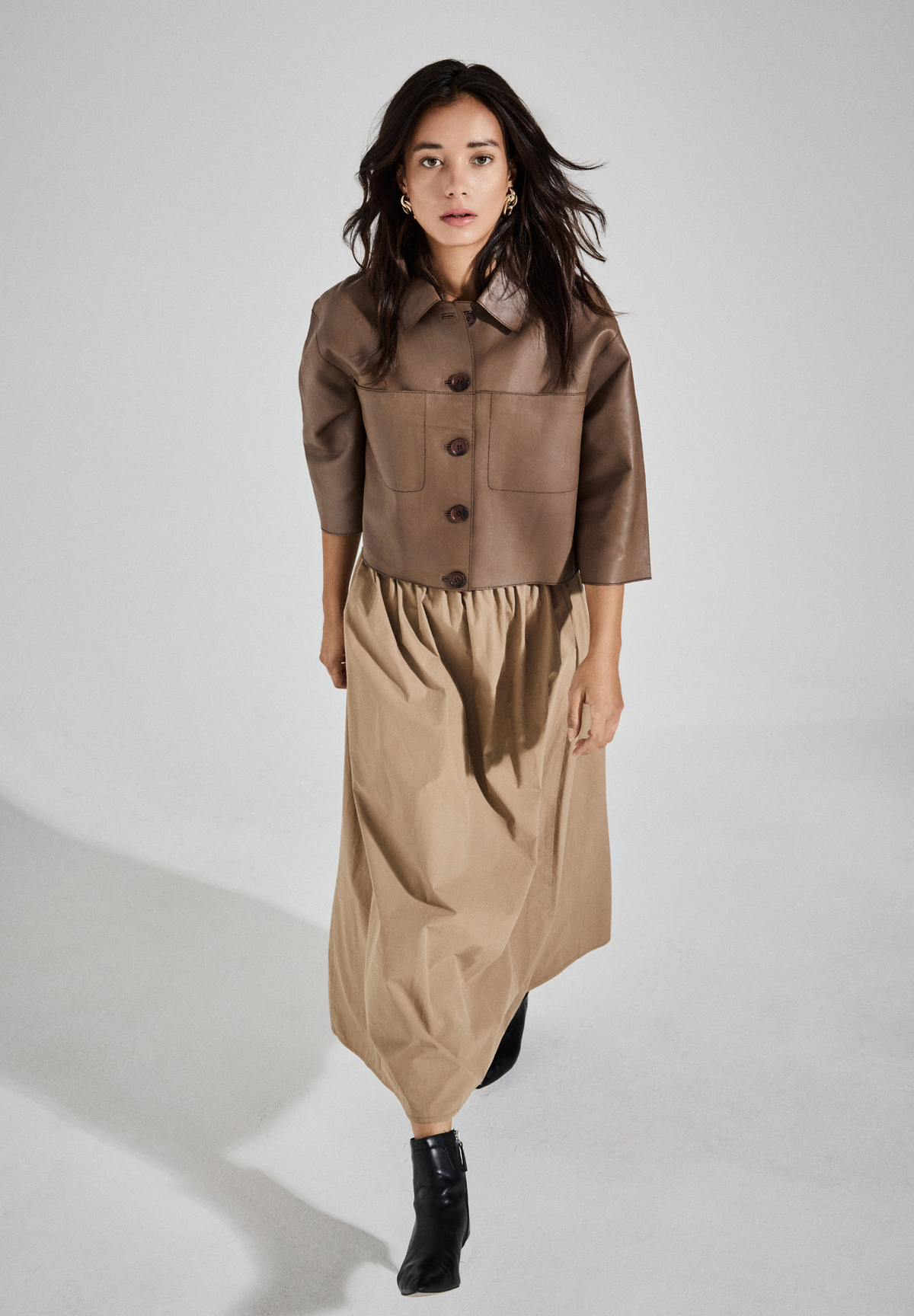 NOTYZ Jakke i læder med 3/4 ærmer Jakker Hazelnut