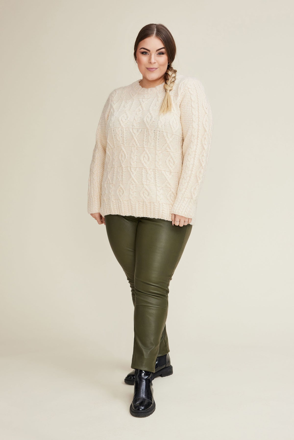 NO. 1 BY OX Kabelstrikket sweater med uld Sweaters Light Cream Melange