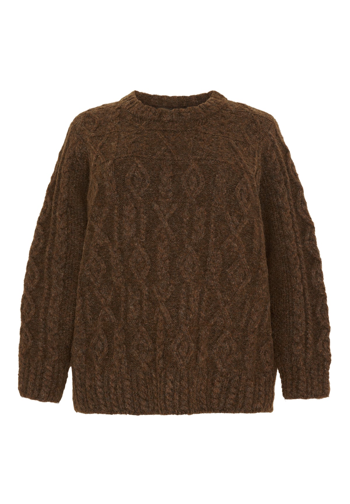 NO. 1 BY OX Kabelstrikket sweater med uld Sweaters Mocca Brown